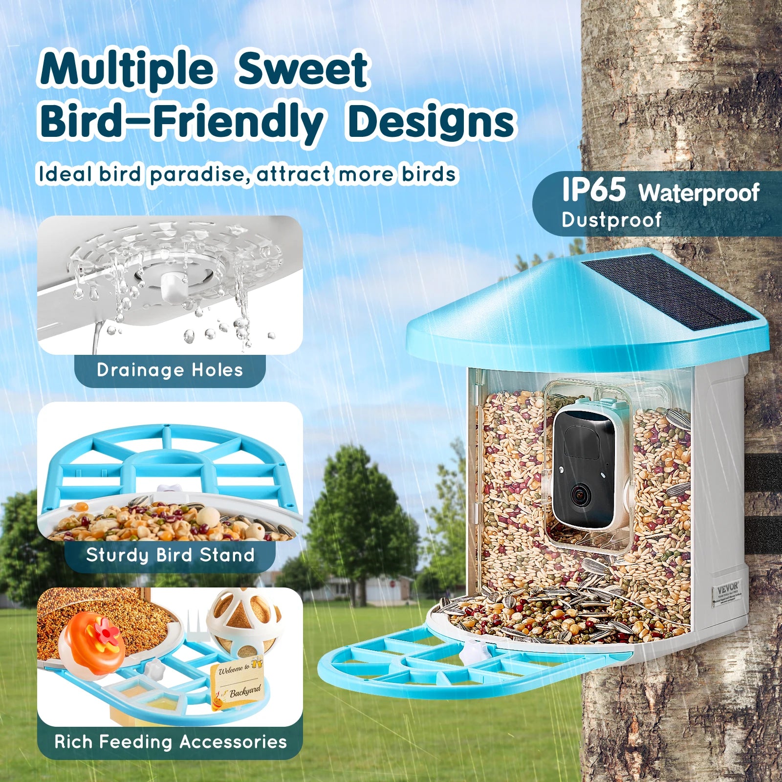 Smart Bird Feeder with Camera 2K HD AI Identify 10000+ Bird Species Solar-Powered Bird Watching Camera with Auto Capture