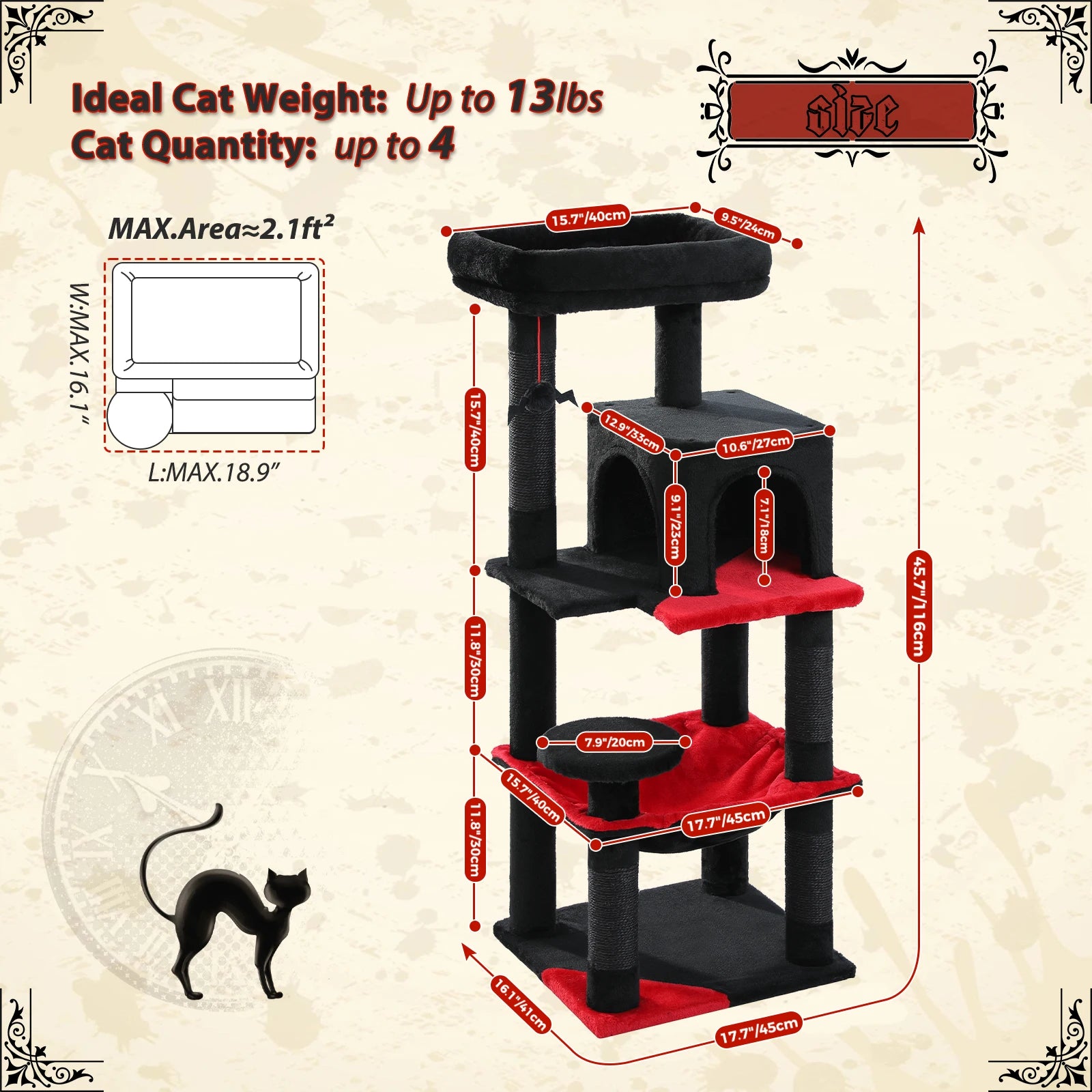 Tall Cat Tower with Super Large Hammock,