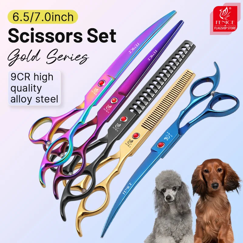 9cr steel 6.5/7.0 Inch rainbow & black dog grooming scissors Shears set