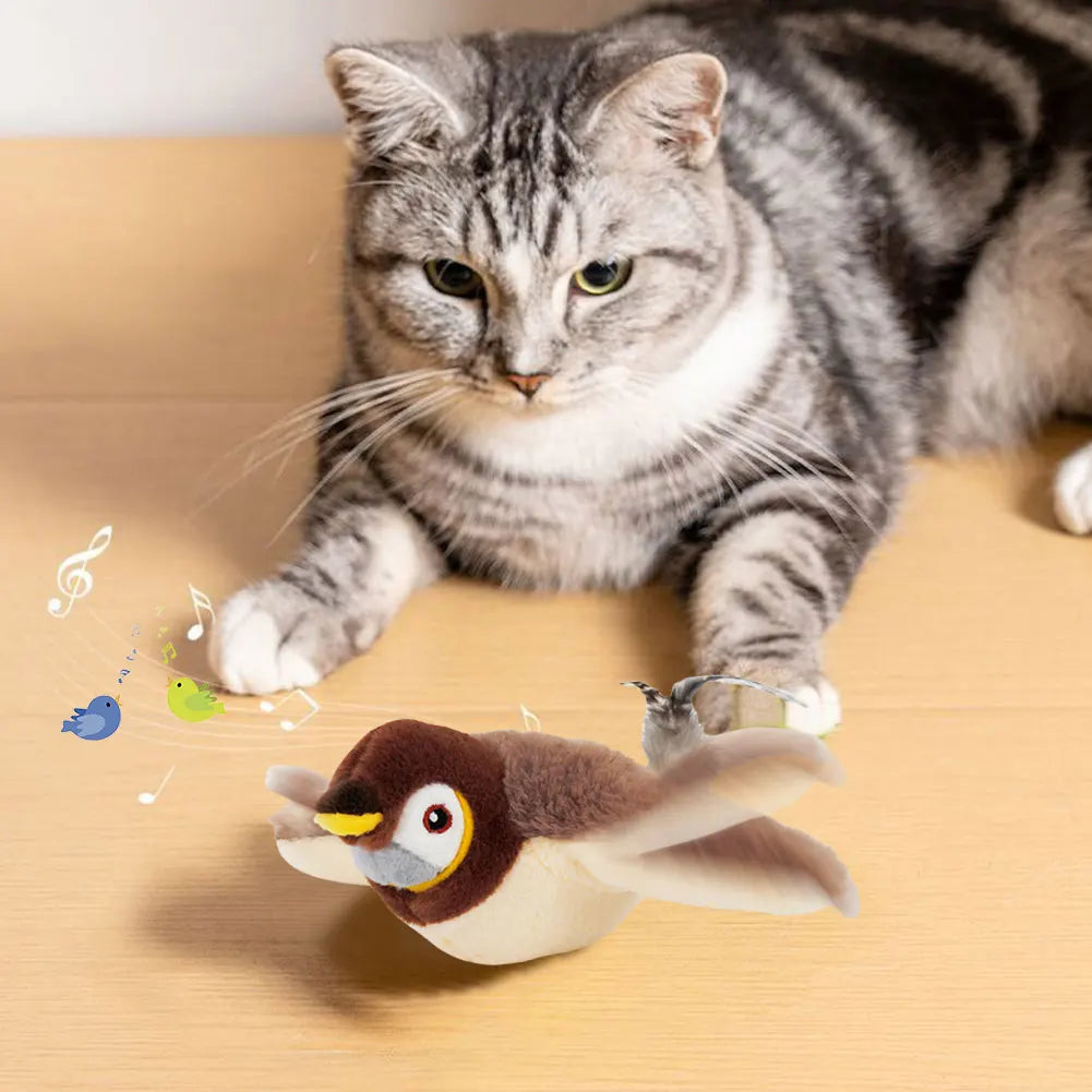 USB Rechargeable Chirping Flapping Bird No Flying with Catnip