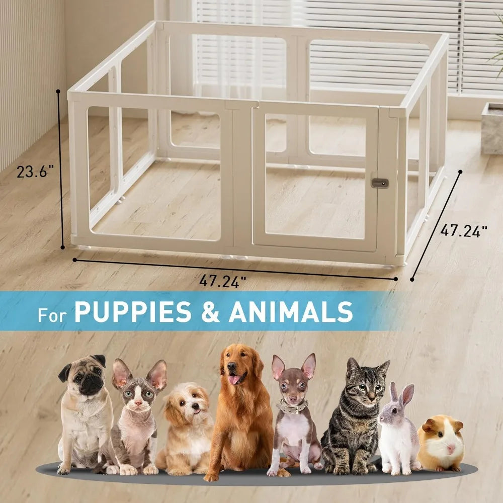 Clear Pet Playpen for Indoor Outdoor Easy to Install and Remove