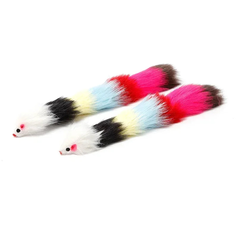Long-haired Color Tail Mice with Bells Soft Real Rabbit Fur Sound Toy