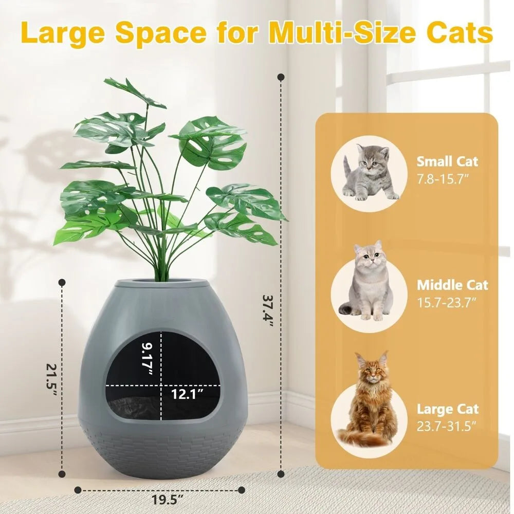 Egg-Shaped Smart Cat Litter Box with Odor Removal System Semi-Enclosed