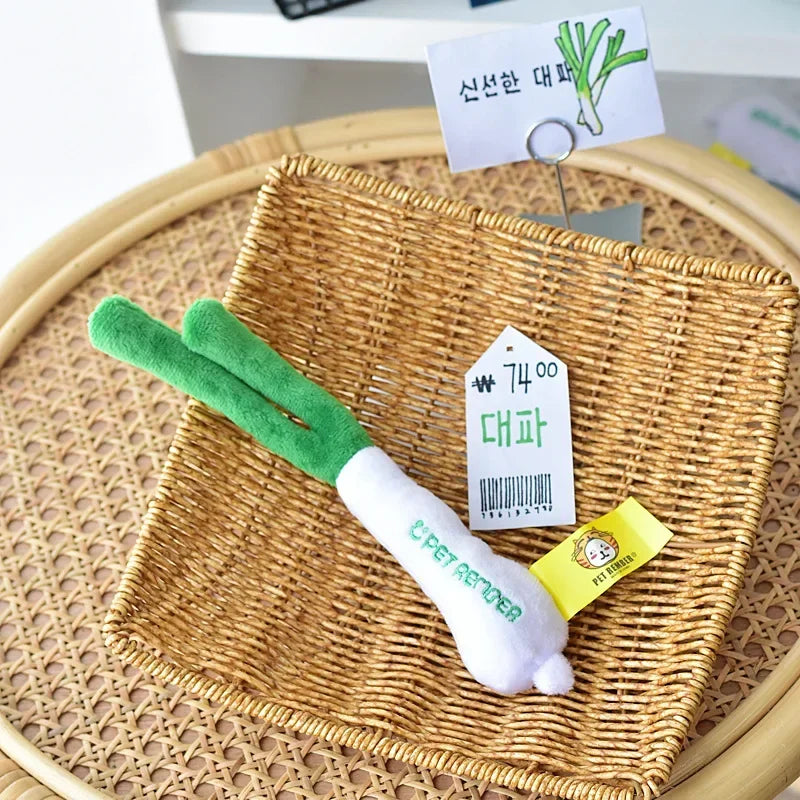 Green Onion Dog Plush Squeak Cute Interactive Toy