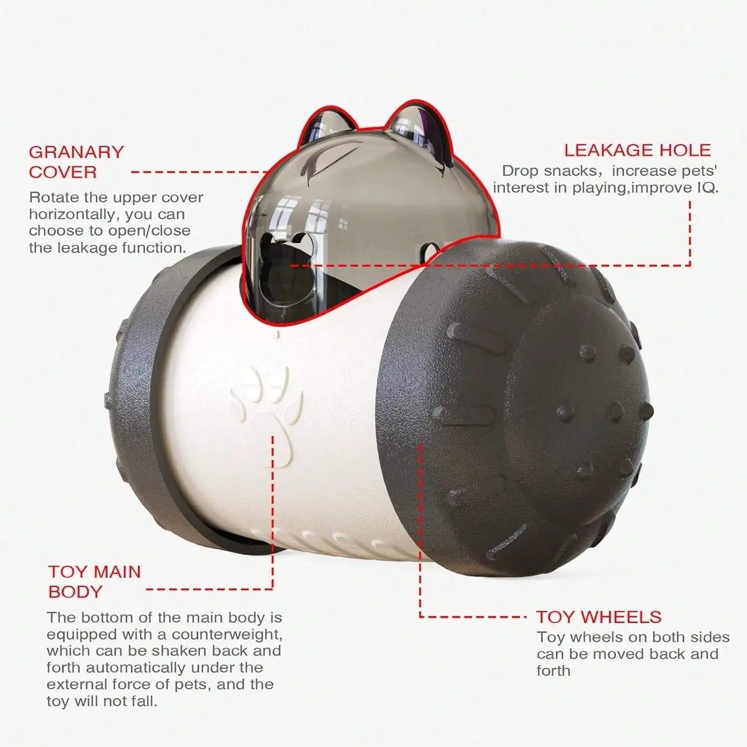 Snack Dispensing Dog Toys, Rocking Bear Food Dispenser Tumbler