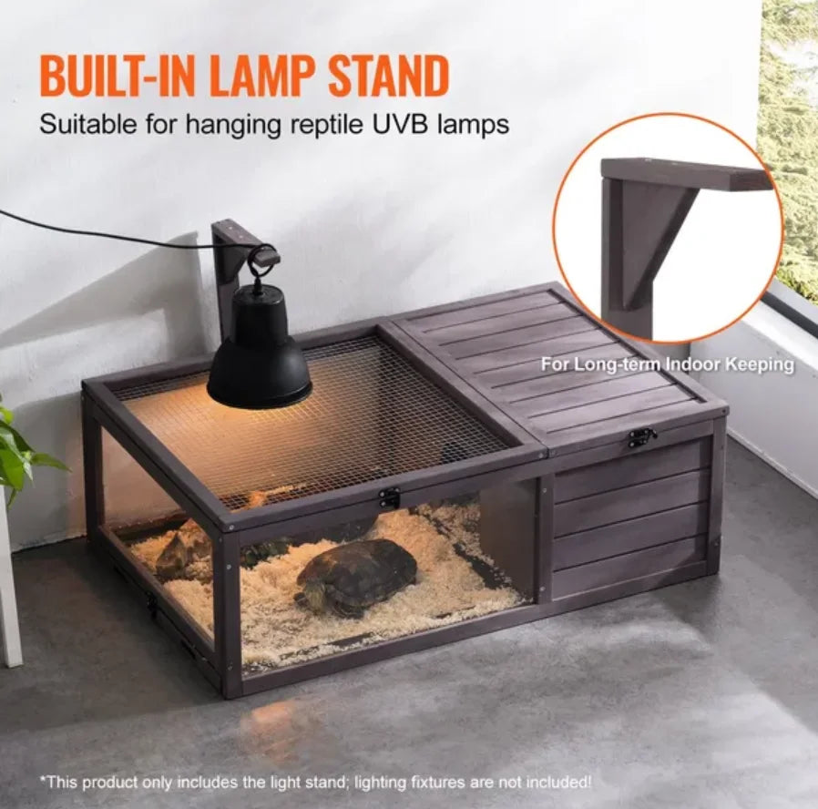 Wooden Tortoise House Indoor & Outdoor 2-Room 38x24x13in