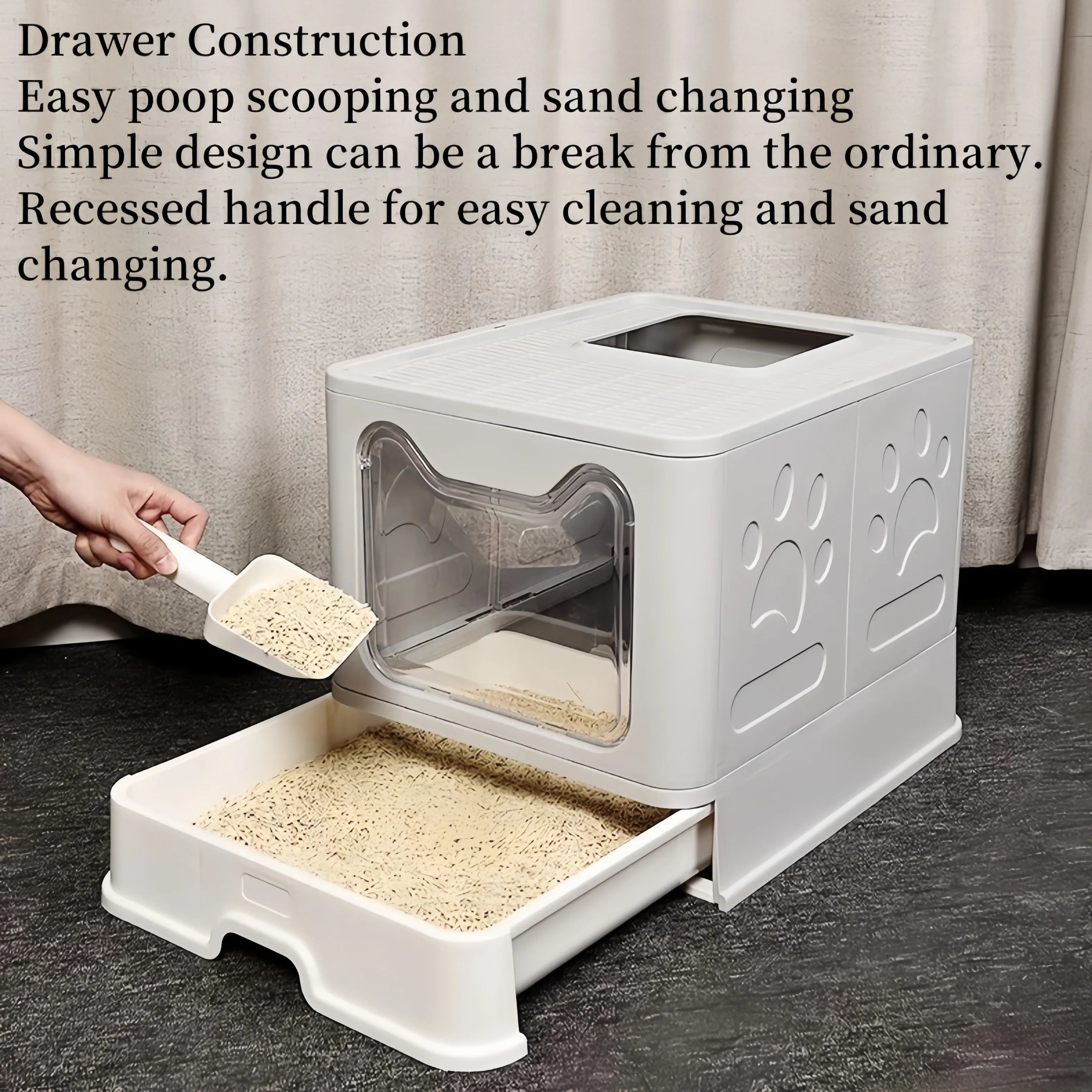 Foldable Litter Box: Drawer Design with Scooper