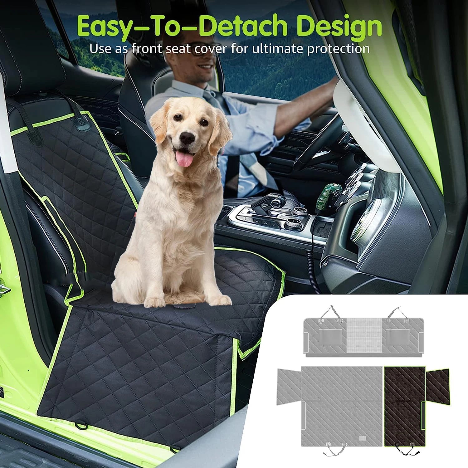 6-in-1 pet rear seat car cushion can be disassembled and machine washed, 100% waterproof and stain resistant