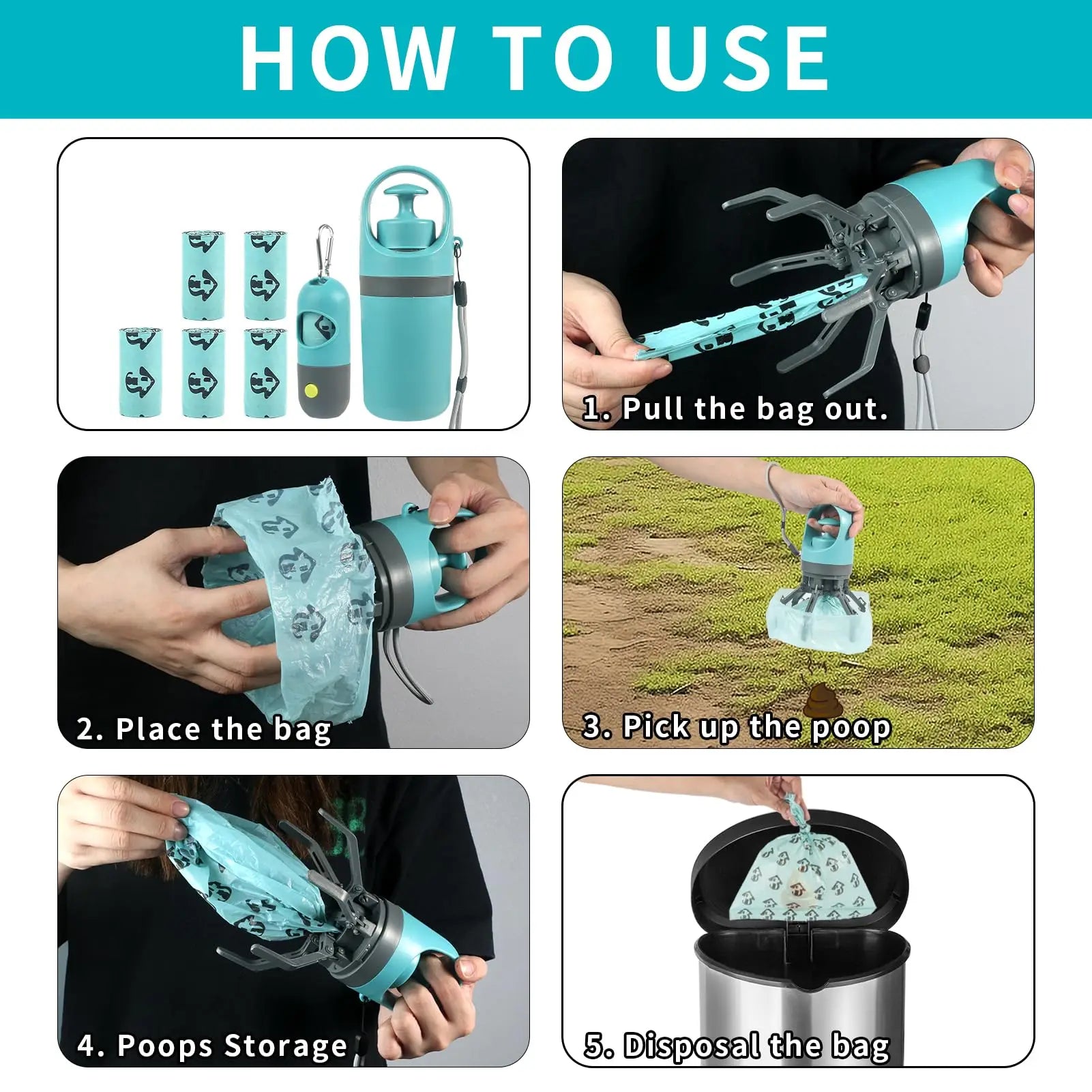 360 Portable Pooper Scooper with Bag Attachment & Dispenser