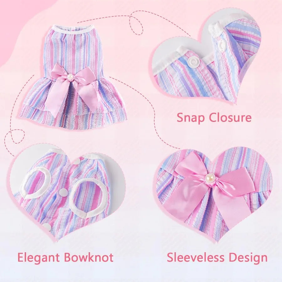 2 Pieces Dog Dress Princess Stripe Pet Dresses for Small Dogs Cute Bowknot Dog Summer Clothes for Dogs Cats Pets Puppy Chihuahu