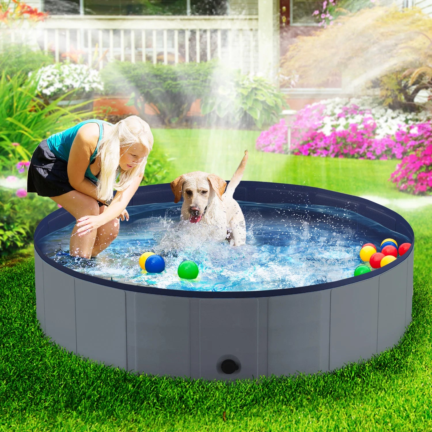 Foldable Pet Swimming Tub, Anti-Slip Collapsible, Hard Plastic