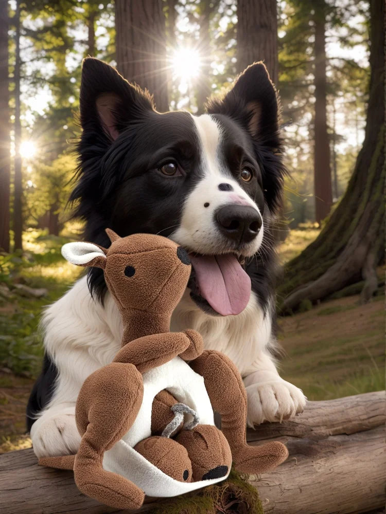 Kangaroo Plush Dog Toy with Squeaker & Treat Pouch