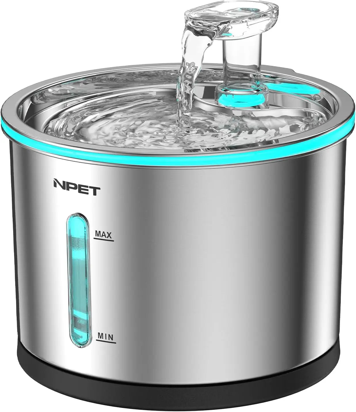 Cat Water Fountain Stainless Steel, 50oz/1.5L  with Visible Window Light