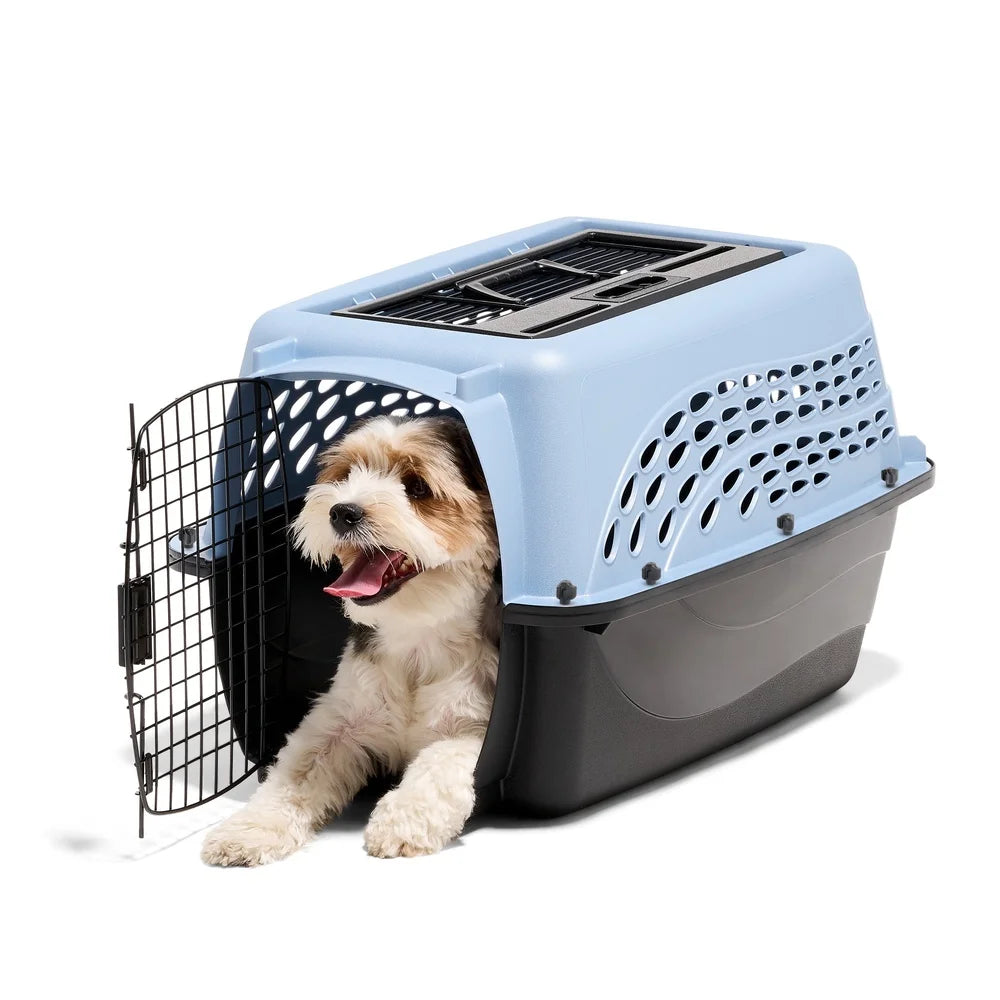 Medium Two Door Top Load Plastic Dog Cat Carrier Travel Kennel with Secure Latch and Ventilation