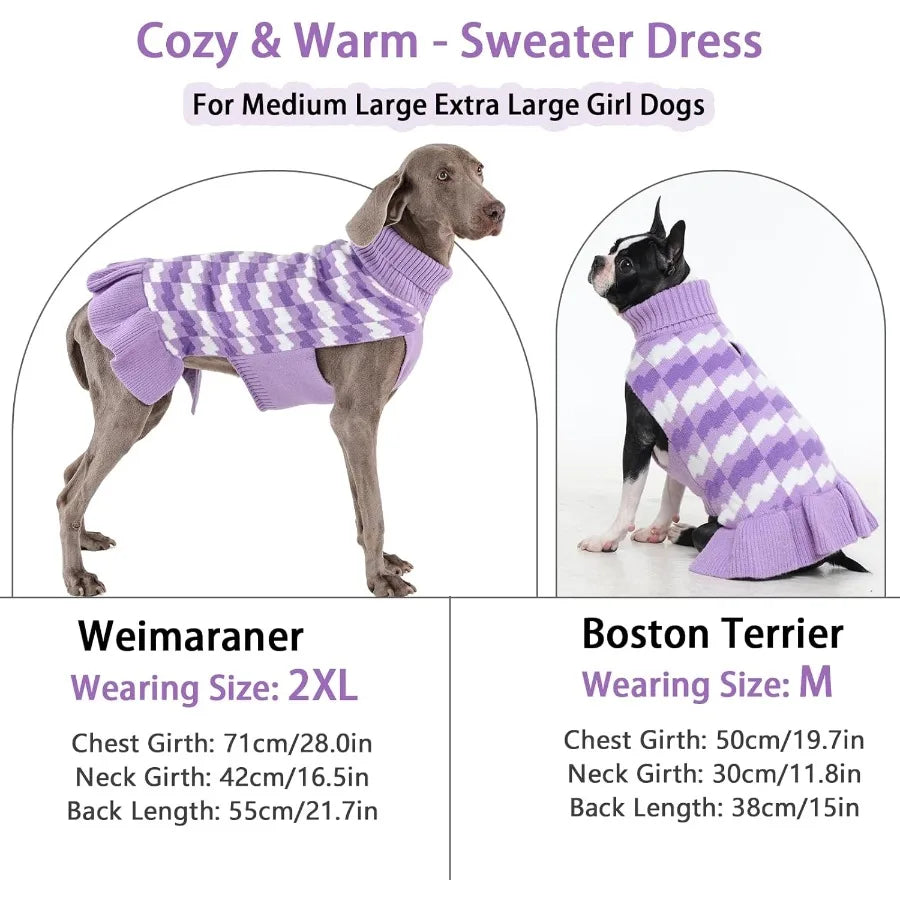 Warm Fall Winter Dog Sweaters for Large Female Dogs with Thick Turtleneck Knitwear and Leash Hole Cozy Purple Sweater Dress Ide