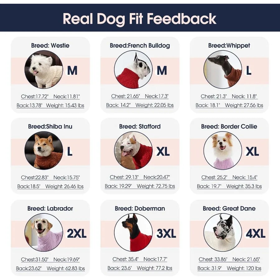 Cute Dog Warm Dress for Fall Winter Extra Large Size Cable Knit Sweater Dress with Good Stretchy Fit for Giant Breed Female Dog