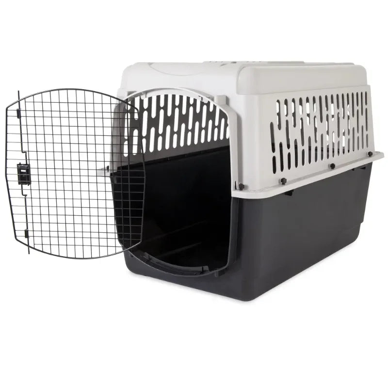 Pet Kennel Large 40" Dog Crate, Plastic Travel Pet Carrier for Pets 70-90 lb, Grey