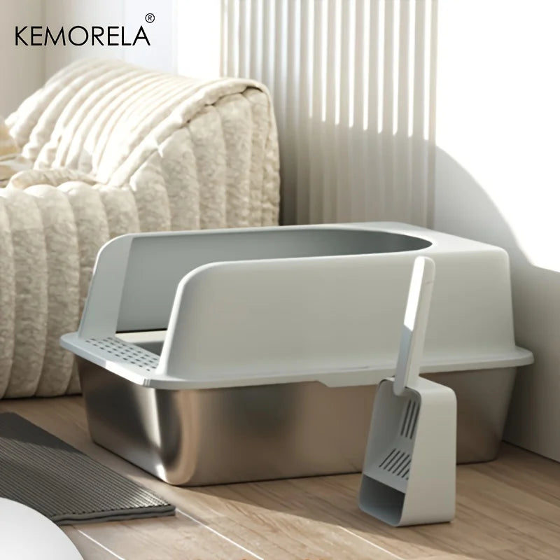 Stainless Steel Litter Box With Litter Mat And Litter Spade Lid High Side