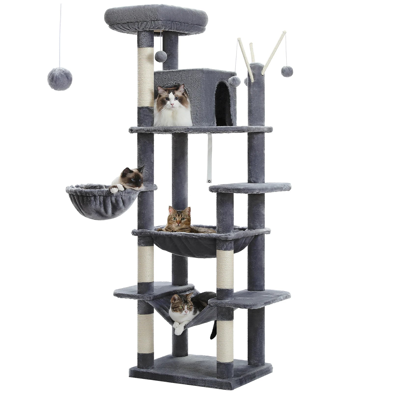 Tall Cat Tower for Cats with Super Big Hammock with Scratching Post