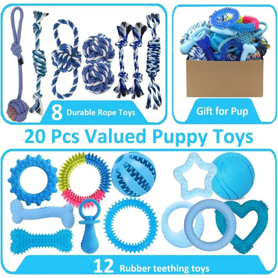 20 Pack Puppy Chew Toys for Small Breeds Teething Rings and Ropes
