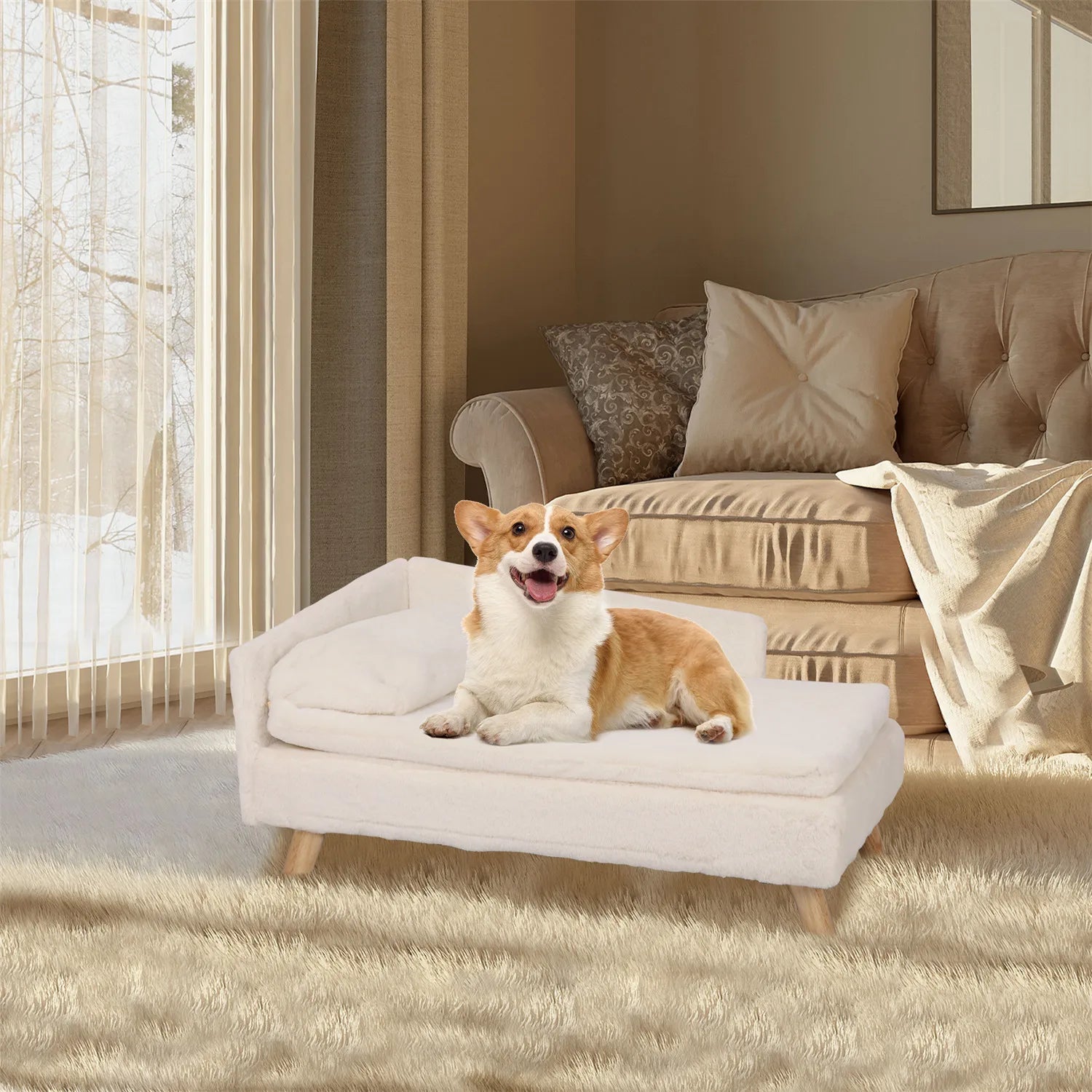 Pet Stool Bed with Cozy Pad Waterproof,Pet Sofa Bed with Sturdy Wood Legs