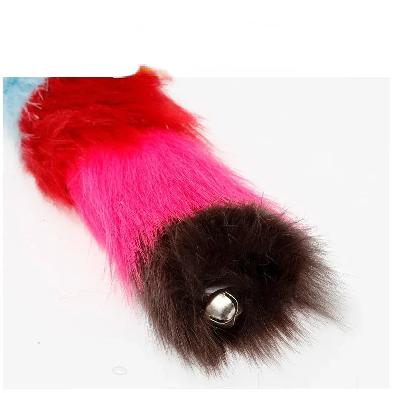 Long-haired Color Tail Mice with Bells Soft Real Rabbit Fur Sound Toy