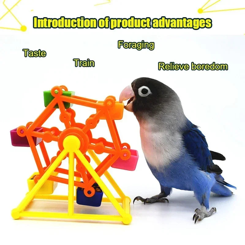 Creative Parrot Feeder Rotate Training Toys Intelligence Growth Cage Colorful Pecking Windmill Toy