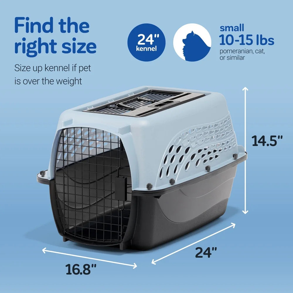 Medium Two Door Top Load Plastic Dog Cat Carrier Travel Kennel with Secure Latch and Ventilation