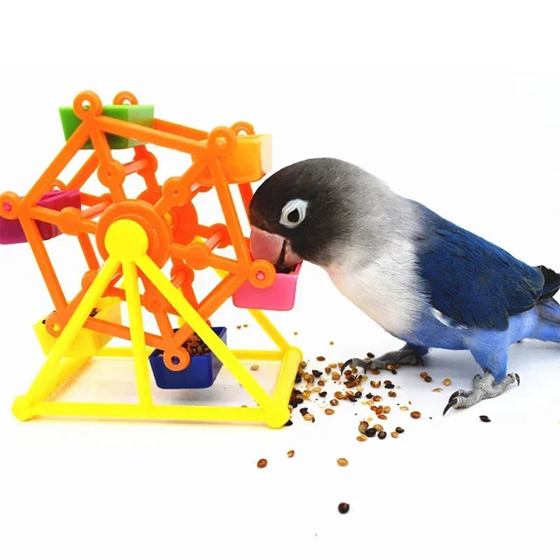 Creative Parrot Feeder Rotate Training Toys Intelligence Growth Cage Colorful Pecking Windmill Toy