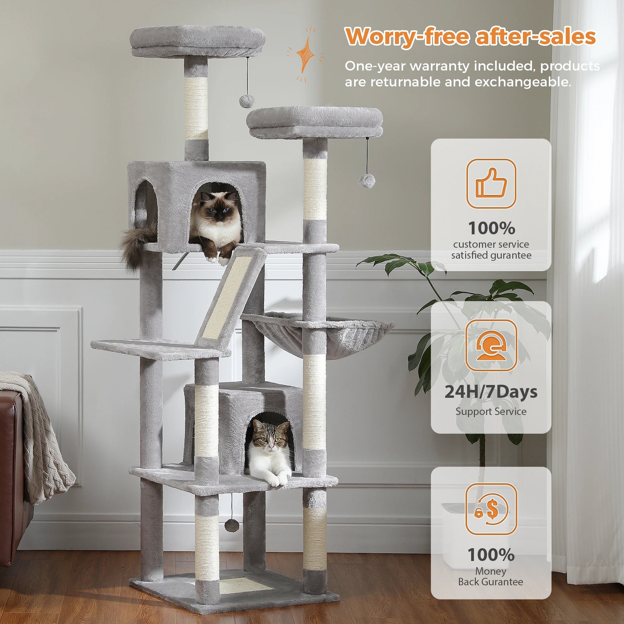 Multi-Level Plush Cat Condo with Scratching Posts Scratching Boards Perches Caves