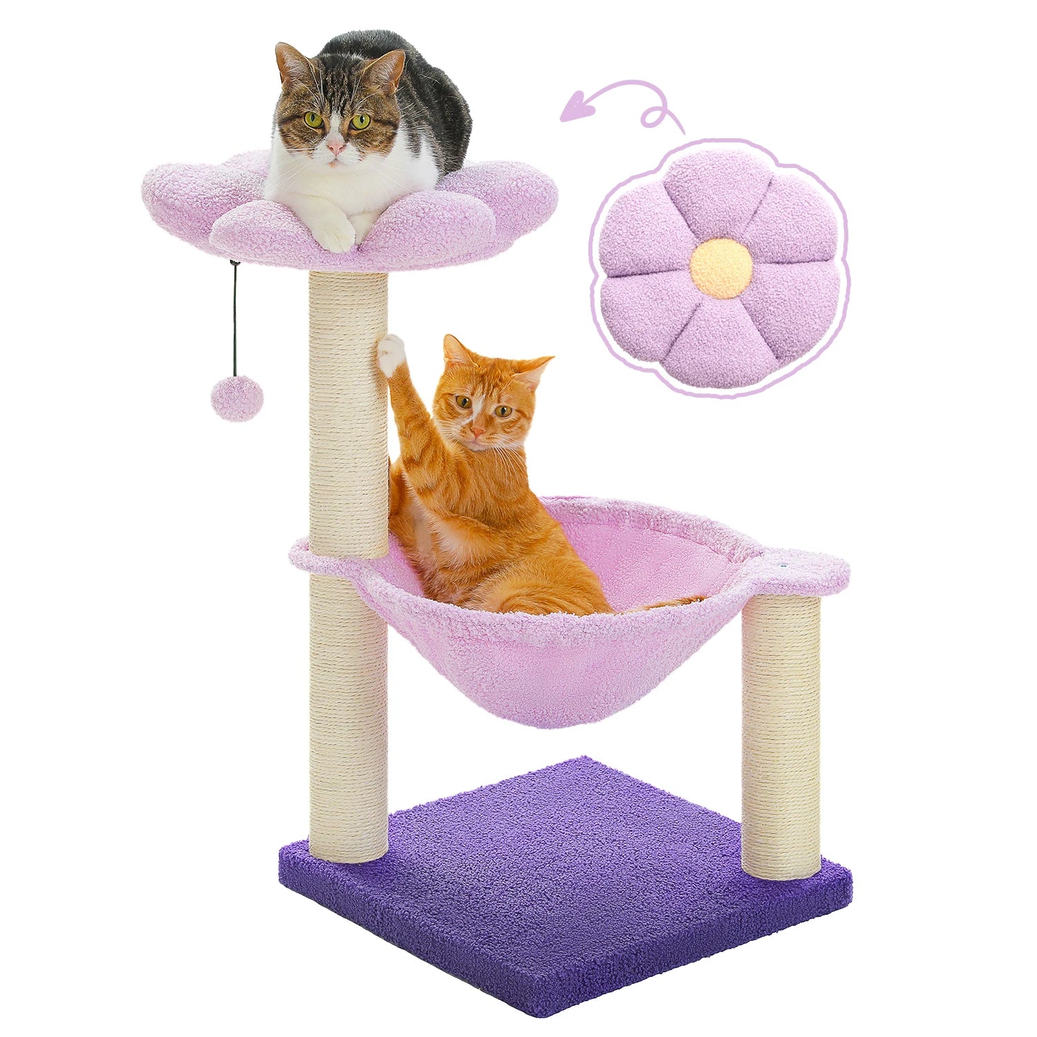Flower Cat Tree with Sisal Scratching Post Large Hammock Soft Top Perch