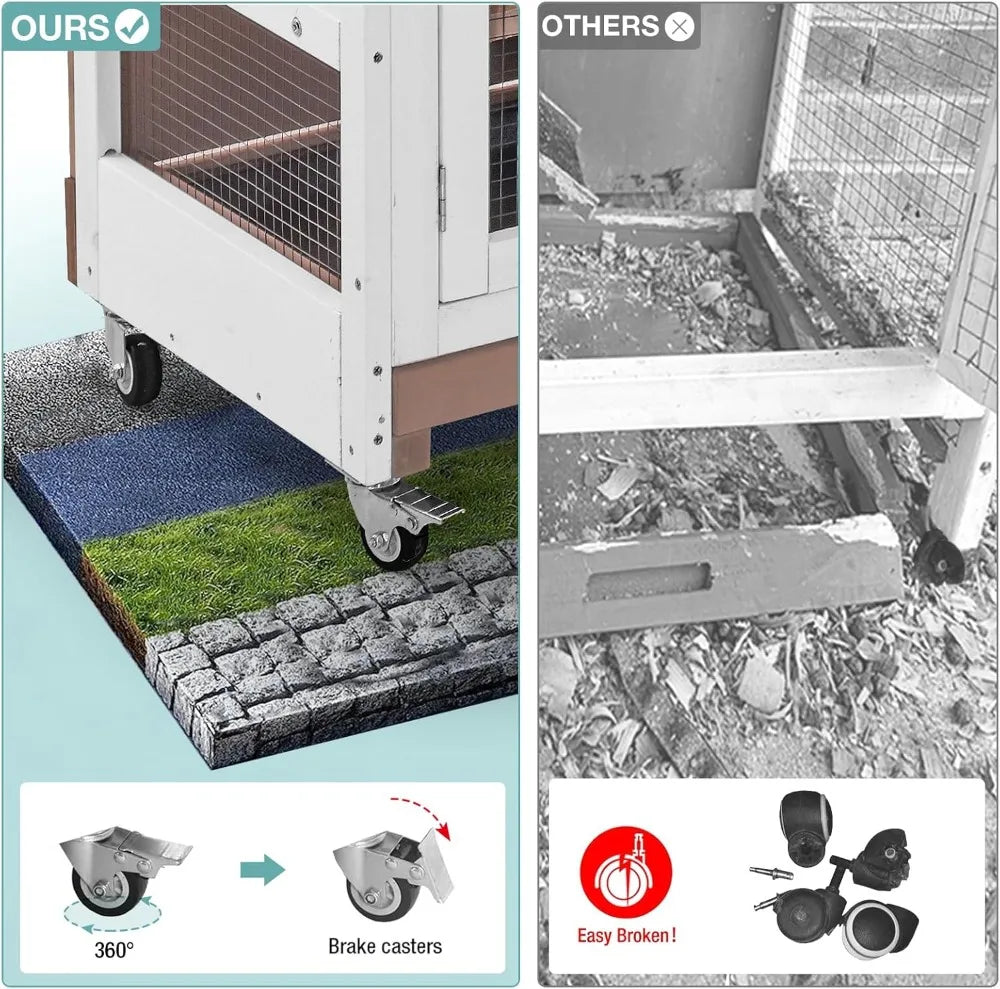 Rabbit Hutch Indoor Bunny House Guinea Pig Cage with Sliding Plastic Trays, Wheels & Ramp, Multi-Door