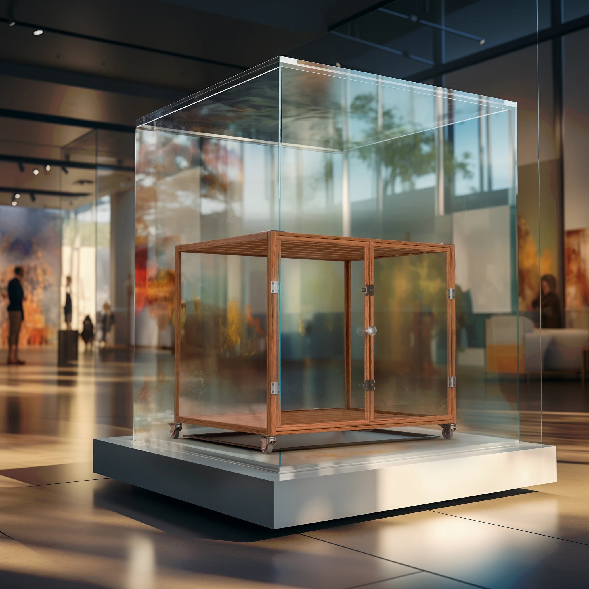 Self-Innovative Dog Cage: First Tempered Glass Dog Cage  Aluminum Frame with Dual Doors and Wheels