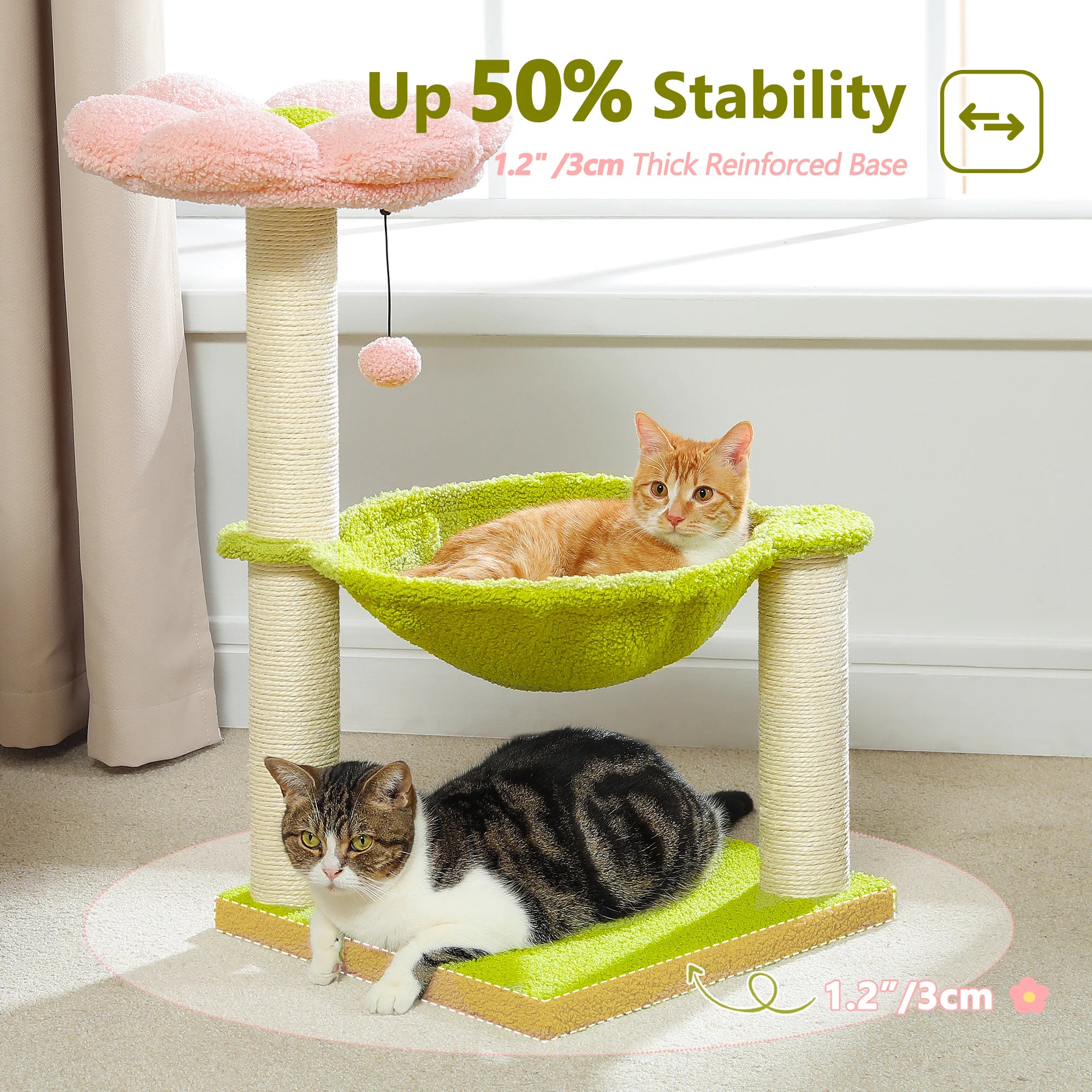Flower Cat Tree with Sisal Scratching Post Large Hammock Soft Top Perch