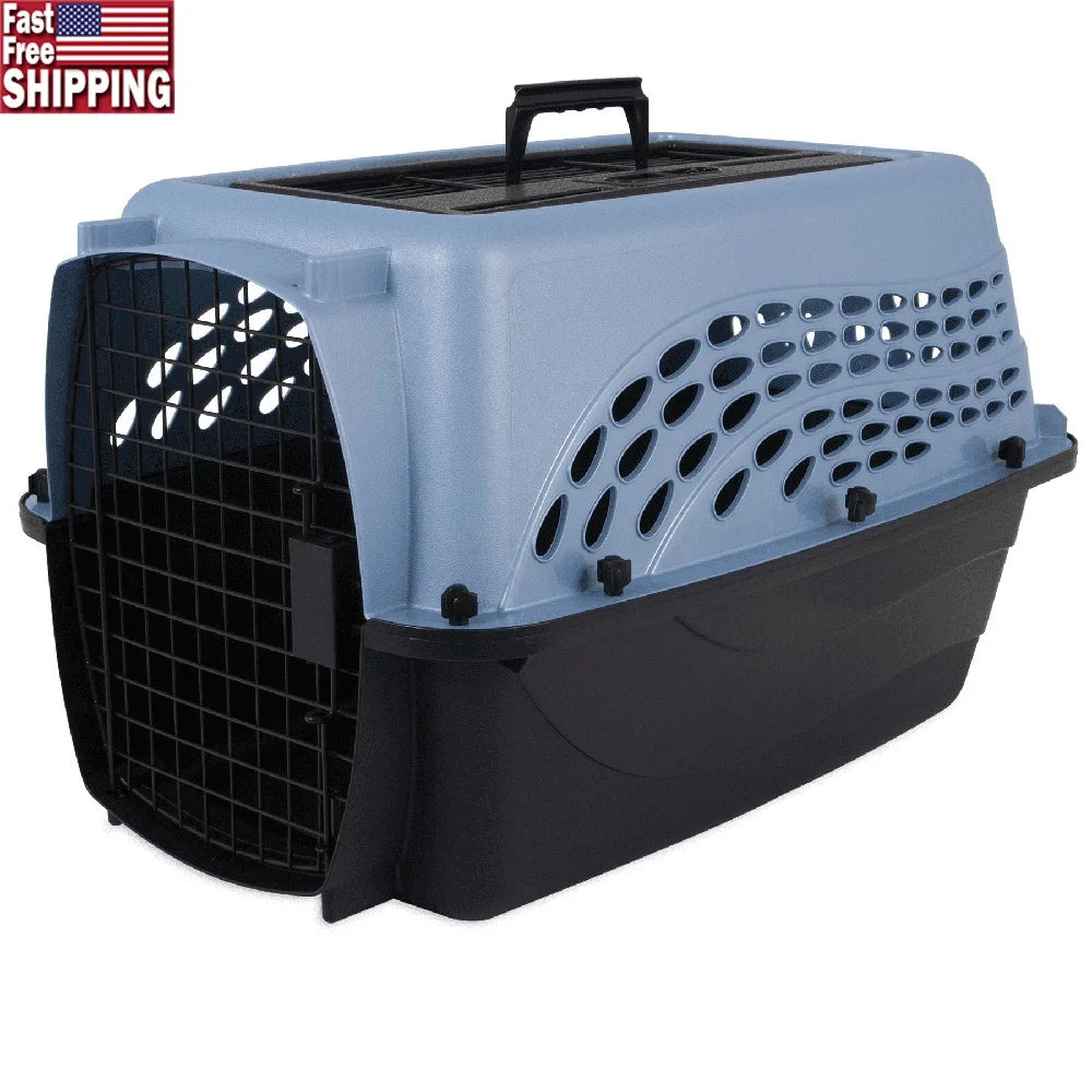 Medium Two Door Top Load Plastic Dog Cat Carrier Travel Kennel with Secure Latch and Ventilation