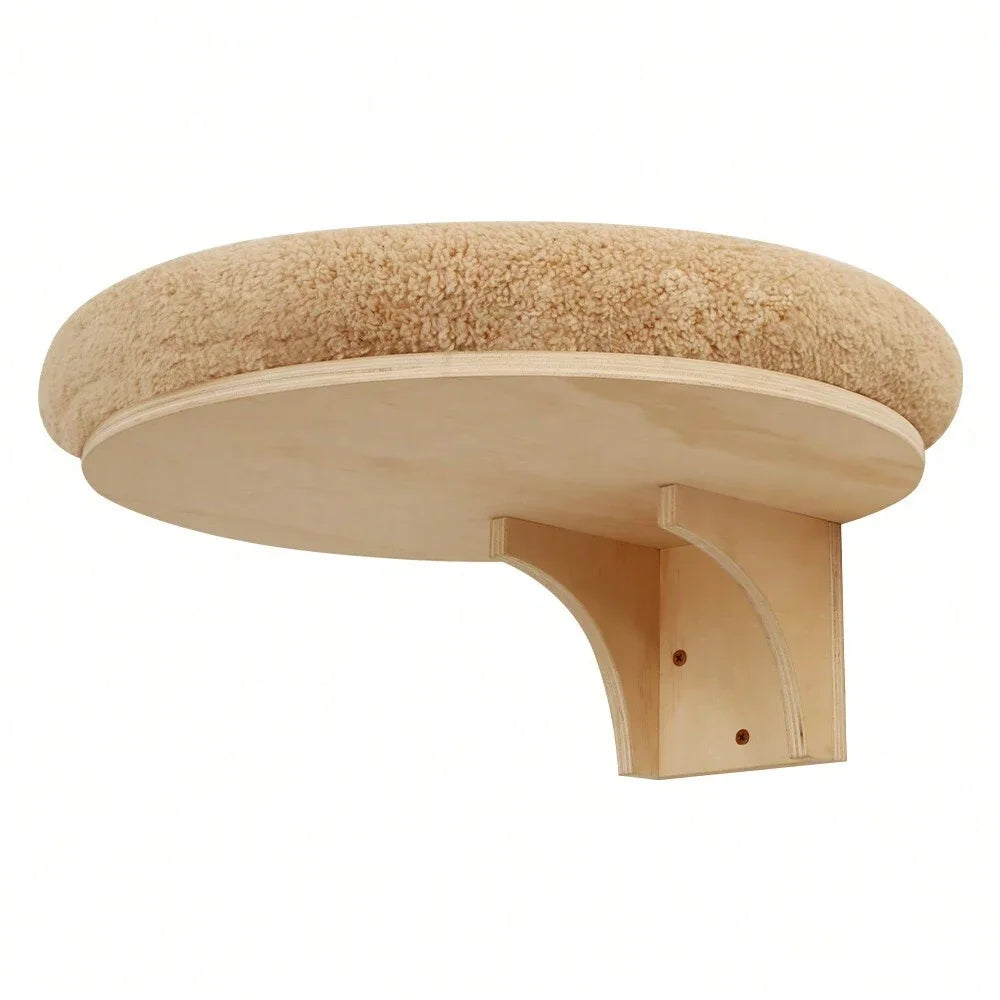 Cat Wall Mounted Solid Wooden Furniture Climbing Ladder and  Hammock with Scratching Post for Activity