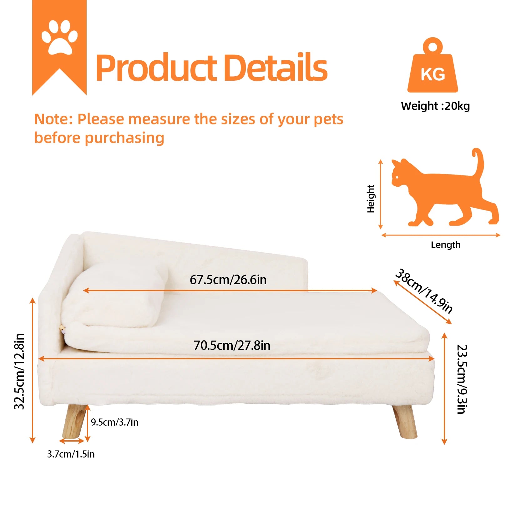 Pet Stool Bed with Cozy Pad Waterproof,Pet Sofa Bed with Sturdy Wood Legs
