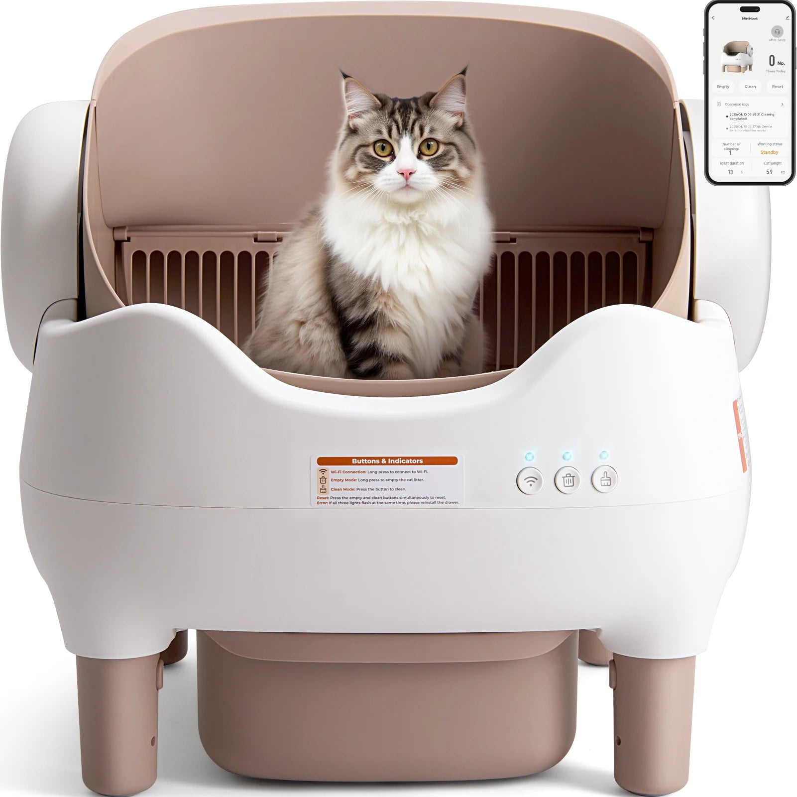 Self Cleaning  Automatic Cat Litter Box with APP Control, Odor-Free  Large Waste Bin, Open-Top for Multi Cats