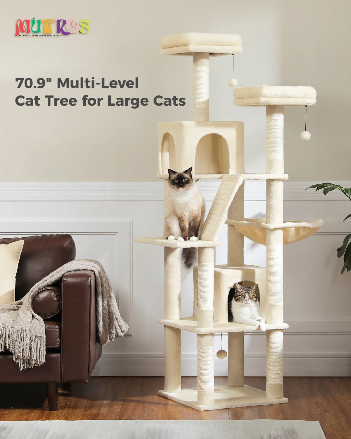 Multi-Level Plush Cat Condo with Scratching Posts Scratching Boards Perches Caves